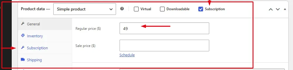 how to create a subscription website - configure WooCommerce subscription product settings
